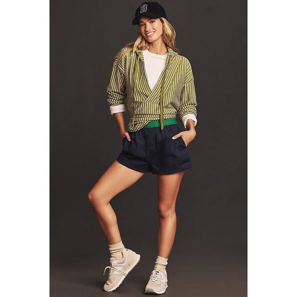 PILCRO Wharfside Green Striped Cotton Terry V-Neck Hooded Sweatshirt, Size S - Picture 2 of 14